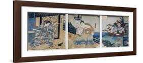 Triptych with the Adventures of Coxinga/ Watonai by Hachiman Taro Yoshiie-Kuniyoshi Utagawa-Framed Giclee Print