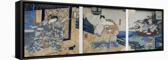 Triptych with the Adventures of Coxinga/ Watonai by Hachiman Taro Yoshiie-Kuniyoshi Utagawa-Framed Stretched Canvas