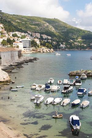 Croatia, Dubrovnik. View of marina and coastline from old city wall.