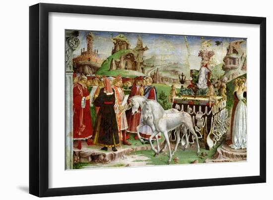 Triumph of Minerva: March, from the Room of the Months, Chariot and the Group of Savants, c.1467-70-Francesco del Cossa-Framed Giclee Print