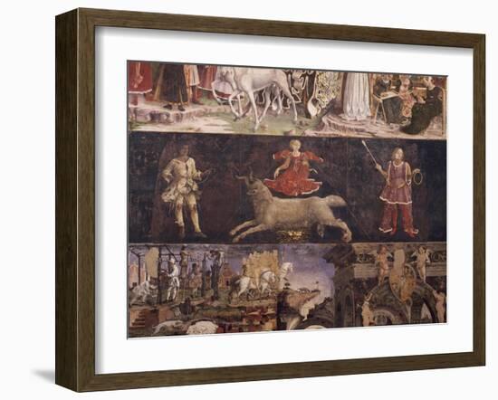 Triumph of Minerva, Sign of Aries and Borso D'Este Administrating Justice and Going Hunting-Francesco del Cossa-Framed Giclee Print