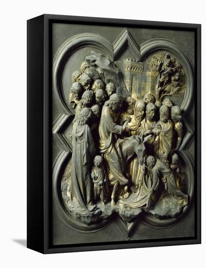 Triumphal Entry of Christ into Jerusalem, Gilded Bronze Panel-Lorenzo Ghiberti-Framed Stretched Canvas