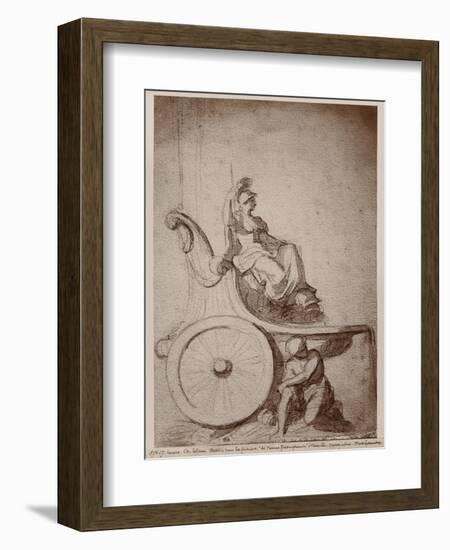 Triumphant France, C.1674 (Pierre Noire and Grey Wash on Paper)-Charles Le Brun-Framed Premium Giclee Print