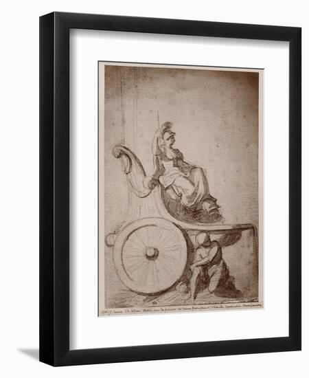 Triumphant France, C.1674 (Pierre Noire and Grey Wash on Paper)-Charles Le Brun-Framed Giclee Print