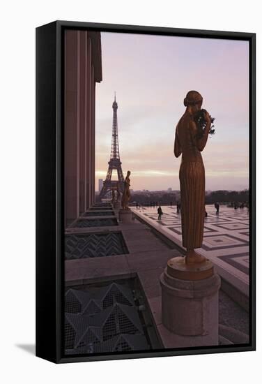 Trocadero and Eiffel Tower at Sunrise, Paris, Ile De France, France, Europe-Markus Lange-Framed Stretched Canvas