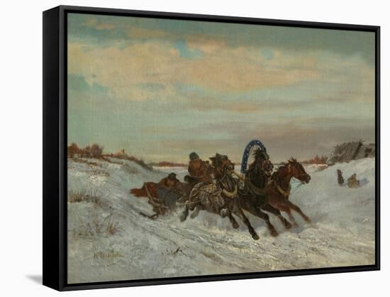 Troika on a Winter Road, End 1860s-Early 1870s-Nikolai Yegorovich Sverchkov-Framed Stretched Canvas