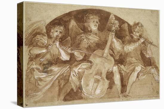 Trois anges musiciens dans une lunette-Baldassare Franceschini-Stretched Canvas