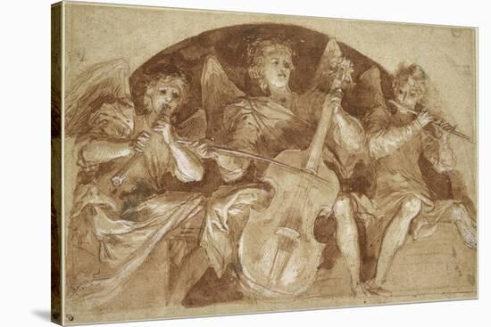 Trois anges musiciens dans une lunette-Baldassare Franceschini-Stretched Canvas