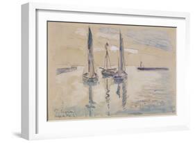 Trois barques à voiles à l'abri d'une jetée-Paul Signac-Framed Giclee Print