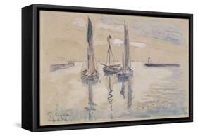 Trois barques à voiles à l'abri d'une jetée-Paul Signac-Framed Stretched Canvas