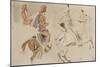Trois études de cavaliers orientaux allant sur la droite d'après "Le Voyage en Inde pendant les-Eugene Delacroix-Mounted Giclee Print