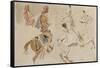 Trois études de cavaliers orientaux allant sur la droite d'après "Le Voyage en Inde pendant les-Eugene Delacroix-Framed Stretched Canvas