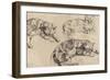 Trois études de chats allongés, la tête vers la droite-Eugene Delacroix-Framed Giclee Print