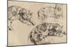 Trois études de chats allongés, la tête vers la droite-Eugene Delacroix-Mounted Giclee Print