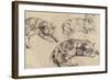 Trois études de chats allongés, la tête vers la droite-Eugene Delacroix-Framed Giclee Print