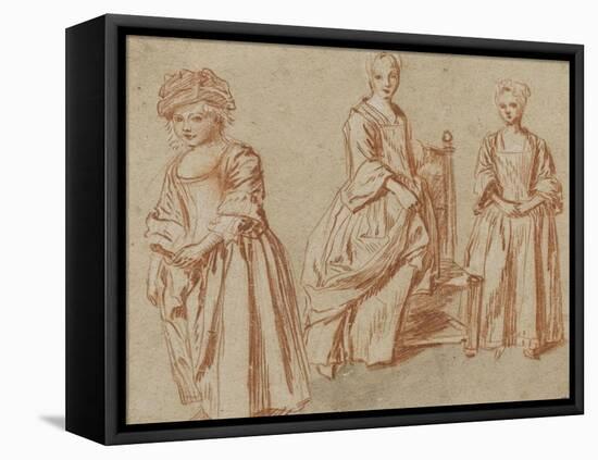 Trois études de jeunes filles debout-Jean Antoine Watteau-Framed Stretched Canvas