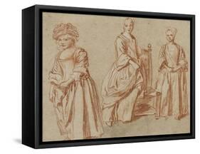 Trois études de jeunes filles debout-Jean Antoine Watteau-Framed Stretched Canvas