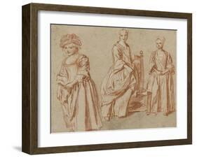 Trois études de jeunes filles debout-Jean Antoine Watteau-Framed Giclee Print