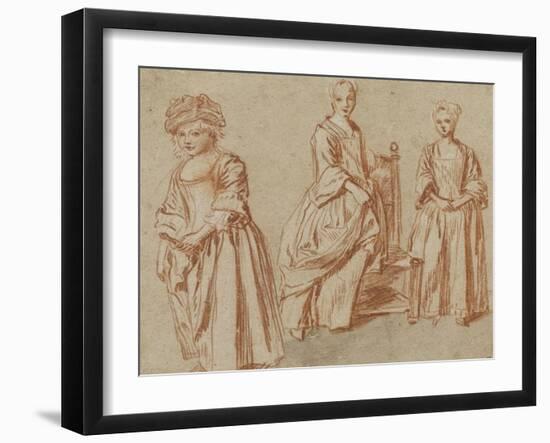 Trois études de jeunes filles debout-Jean Antoine Watteau-Framed Giclee Print