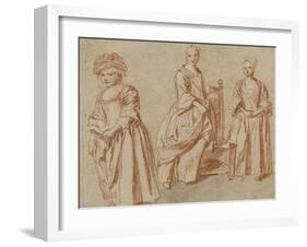 Trois études de jeunes filles debout-Jean Antoine Watteau-Framed Giclee Print