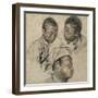 Trois études de la tête d'un jeune noir-Jean Antoine Watteau-Framed Giclee Print