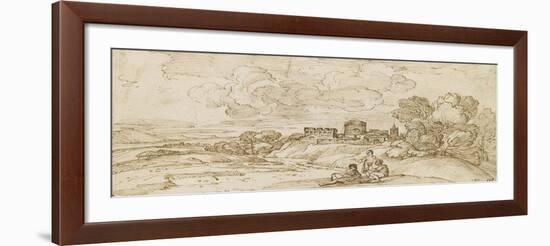 Trois hommes conversant, dans un paysage avec une forteresse au loin-Giovanni Francesco Grimaldi-Framed Giclee Print