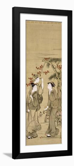 Trois jeunes femmes sous les érables rouges-Kubo Shunman-Framed Premium Giclee Print