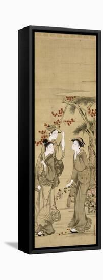 Trois jeunes femmes sous les érables rouges-Kubo Shunman-Framed Stretched Canvas