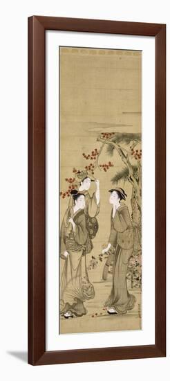 Trois jeunes femmes sous les érables rouges-Kubo Shunman-Framed Giclee Print