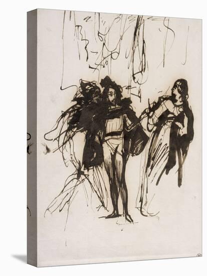 Trois personnages en costume renaissance; projet pour le "Faust" de Goethe :Méphisto, Faust et-Eugene Delacroix-Stretched Canvas