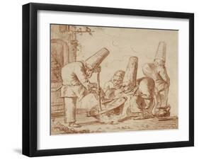 Trois polichinelles autour d'une marmite, un quatrième tournant le dos-Giovanni Battista Tiepolo-Framed Giclee Print