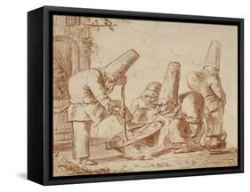 Trois polichinelles autour d'une marmite, un quatrième tournant le dos-Giovanni Battista Tiepolo-Framed Stretched Canvas