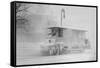 Trolley Snowplow Pushes Ahead in Heavy Snowfall on New York Streets-null-Framed Stretched Canvas