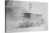 Trolley Snowplow Pushes Ahead in Heavy Snowfall on New York Streets-null-Stretched Canvas