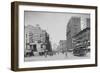 Trolleys and Pedestrians on Main Street in Buffalo, New York-null-Framed Art Print