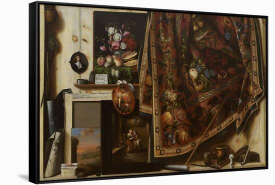 Trompe l'oeil. A Cabinet in the Artist's Studio, 1670-71-Cornelis Norbertus Gysbrechts-Framed Stretched Canvas