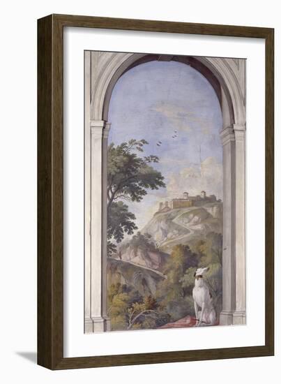 Trompe L'Oeil Landscape with Dog-Francesco Lorenzi-Framed Art Print