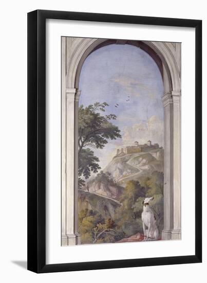 Trompe L'Oeil Landscape with Dog-Francesco Lorenzi-Framed Art Print