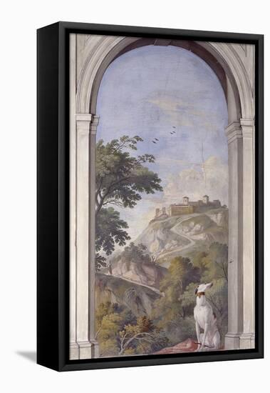 Trompe L'Oeil Landscape with Dog-Francesco Lorenzi-Framed Stretched Canvas