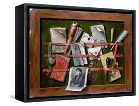 Trompe L'Oeil Letter Rack with a Print of an Old Man, 1703-Edwaert Colyer or Collier-Framed Stretched Canvas