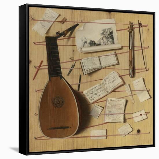 Trompe L'Oeil Still Life with a Lute, Rebec and Music Sheets-Cornelis Norbertus Gijsbrechts-Framed Stretched Canvas