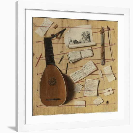 Trompe L'Oeil Still Life with a Lute, Rebec and Music Sheets-Cornelis Norbertus Gijsbrechts-Framed Giclee Print