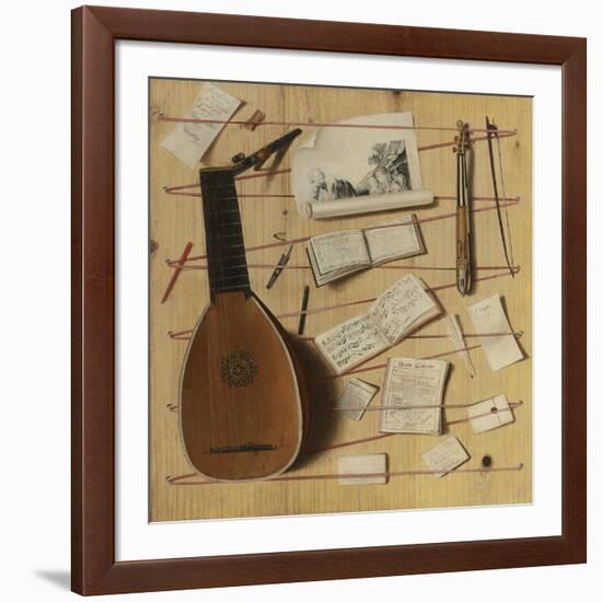 Trompe L'Oeil Still Life with a Lute, Rebec and Music Sheets-Cornelis Norbertus Gijsbrechts-Framed Giclee Print