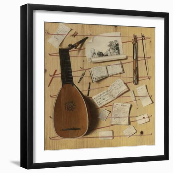 Trompe L'Oeil Still Life with a Lute, Rebec and Music Sheets-Cornelis Norbertus Gijsbrechts-Framed Giclee Print