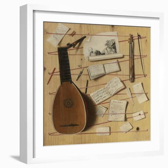 Trompe L'Oeil Still Life with a Lute, Rebec and Music Sheets-Cornelis Norbertus Gijsbrechts-Framed Giclee Print