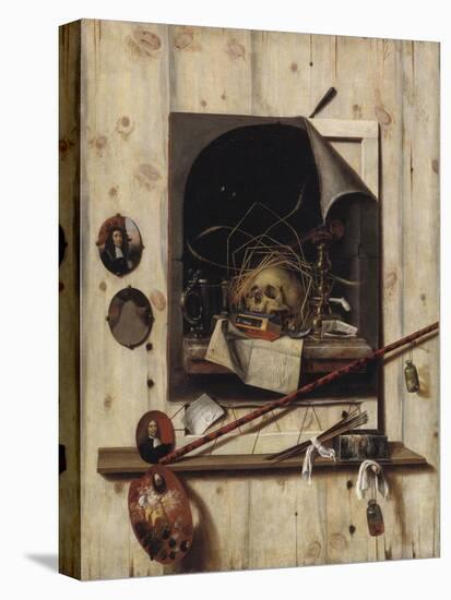 Trompe L'Oeil with Studio Wall and Vanitas Still Life, 1668-Cornelis Norbertus Gysbrechts-Stretched Canvas