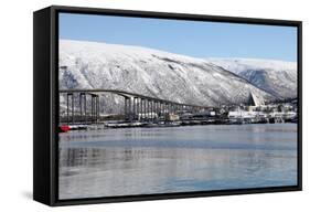 Tromso Bridge and the Cathedral of the Arctic in Tromsdalen, Troms, Norway, Scandinavia, Europe-David Lomax-Framed Stretched Canvas