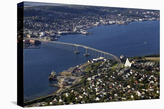 Tromso River and Tromso Including the Cathedral from Top of Tromsoya City Center of Tromso-Olivier Goujon-Stretched Canvas