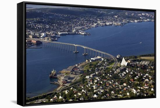 Tromso River and Tromso Including the Cathedral from Top of Tromsoya City Center of Tromso-Olivier Goujon-Framed Stretched Canvas