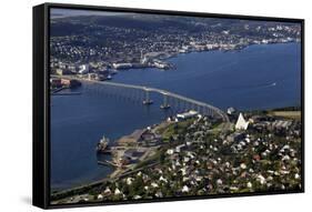 Tromso River and Tromso Including the Cathedral from Top of Tromsoya City Center of Tromso-Olivier Goujon-Framed Stretched Canvas
